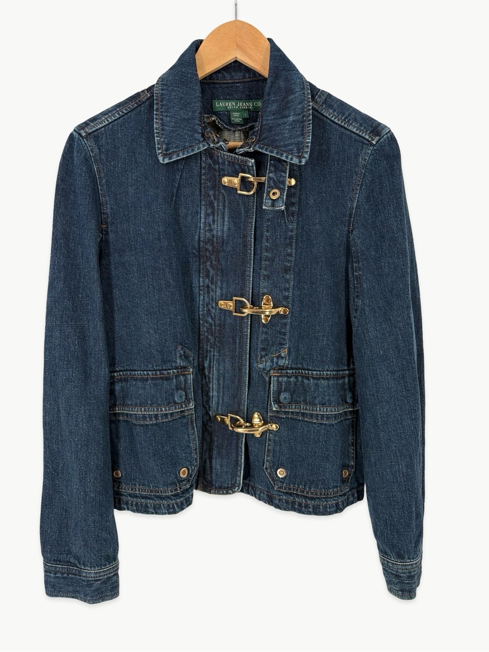 Lauren Ralph Lauren Vintage Denim Fireman Jacket Size Large Dark Indigo 90s Y2K